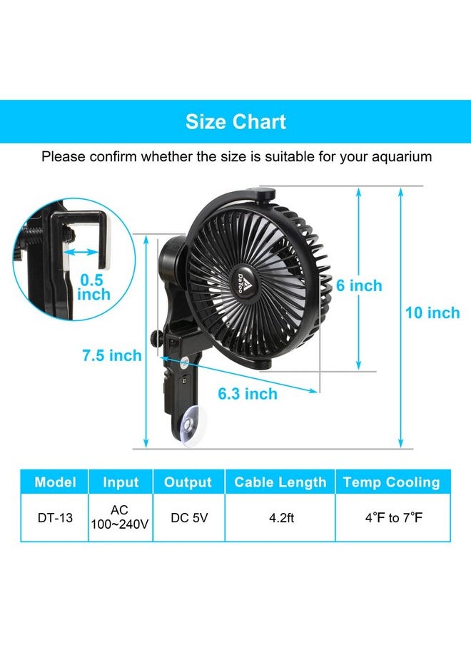 DATOO - DaToo Aquarium Chillers Fish Tank Cooling Fan Quiet Aquarium Fan Wind Angle Adjustable Chiller with Clip and Suction Cup - Image 1