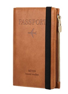 Multifunctional RFID PU Leather Passport Holder Travel Wallet Brown