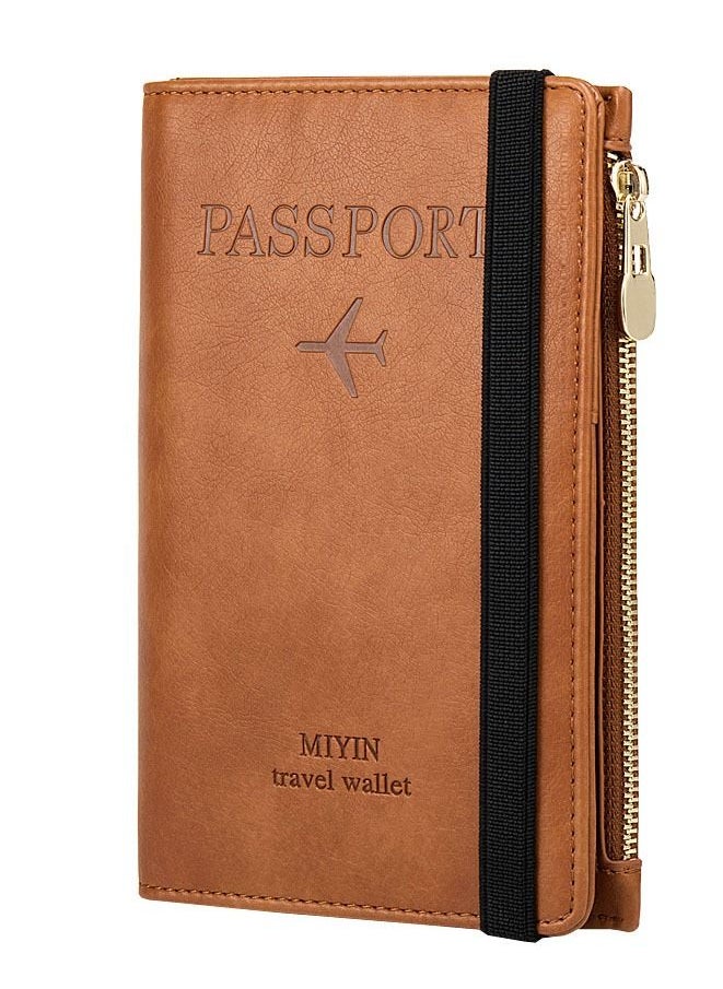 Generic - Multifunctional RFID PU Leather Passport Holder Travel Wallet Brown - Image 1