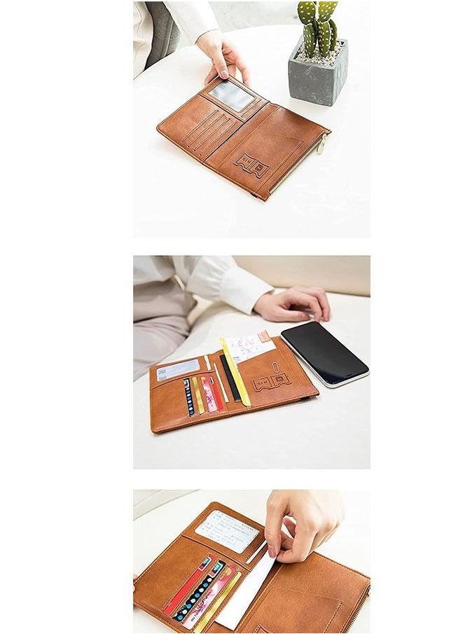 Generic - Multifunctional RFID PU Leather Passport Holder Travel Wallet Brown - Image 1