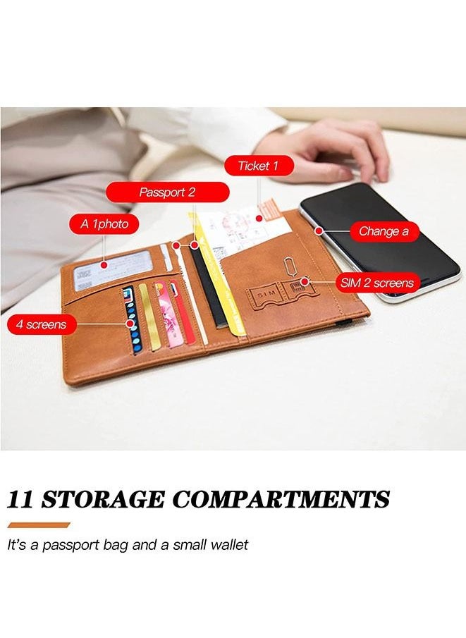 Generic - Multifunctional RFID PU Leather Passport Holder Travel Wallet Brown - Image 1