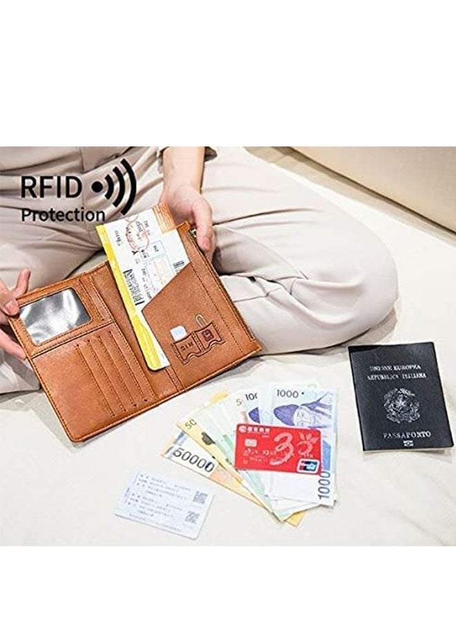 Generic - Multifunctional RFID PU Leather Passport Holder Travel Wallet Brown - Image 1