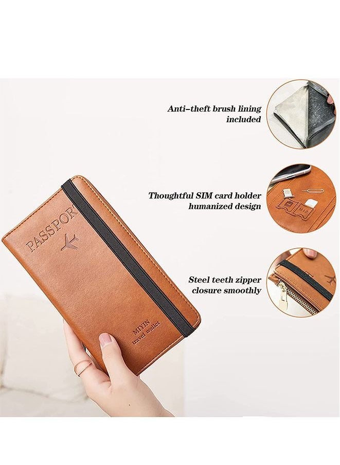 Generic - Multifunctional RFID PU Leather Passport Holder Travel Wallet Brown - Image 1
