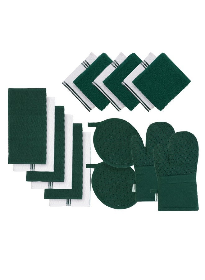 LANE LINEN LANE LINEN Dish Towels and Dishcloths Sets - 16 Pc Kitchen Mitts and Pot Holders, 100% Cotton Kitchen Dish Rags for Washing Dishes - Green  - Image 1