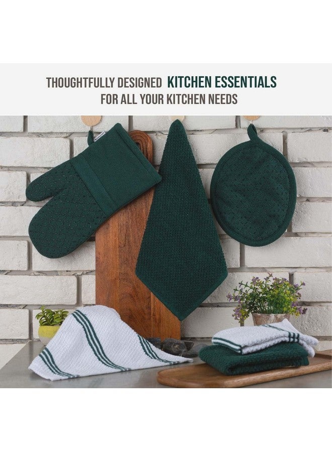 LANE LINEN LANE LINEN Dish Towels and Dishcloths Sets - 16 Pc Kitchen Mitts and Pot Holders, 100% Cotton Kitchen Dish Rags for Washing Dishes - Green  - Image 3