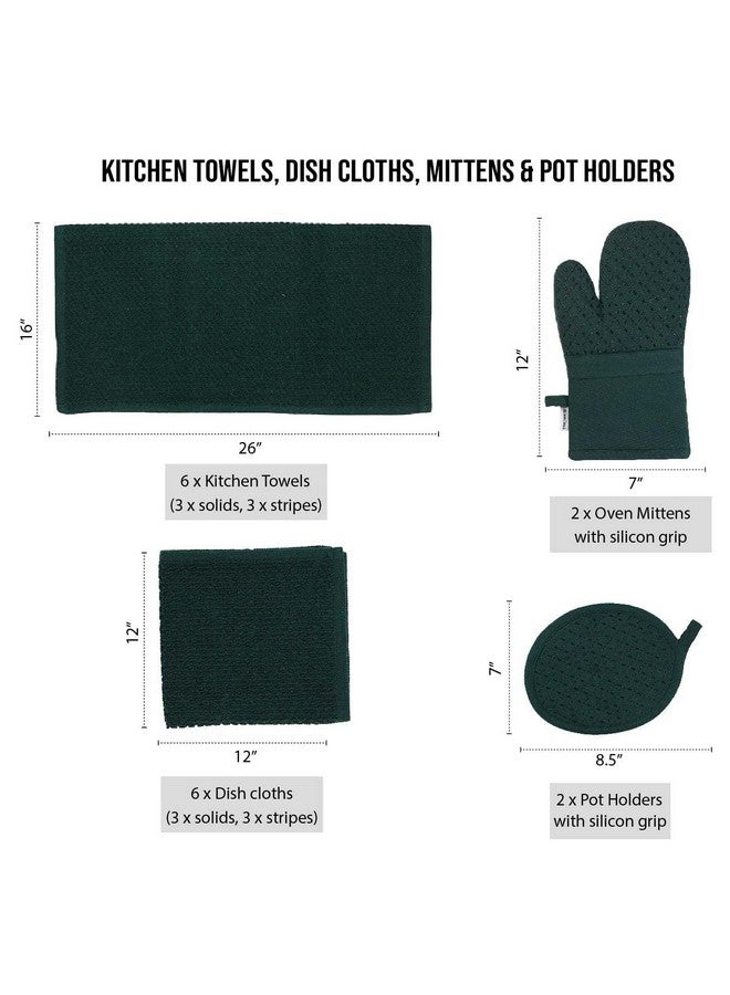 LANE LINEN LANE LINEN Dish Towels and Dishcloths Sets - 16 Pc Kitchen Mitts and Pot Holders, 100% Cotton Kitchen Dish Rags for Washing Dishes - Green  - Image 2