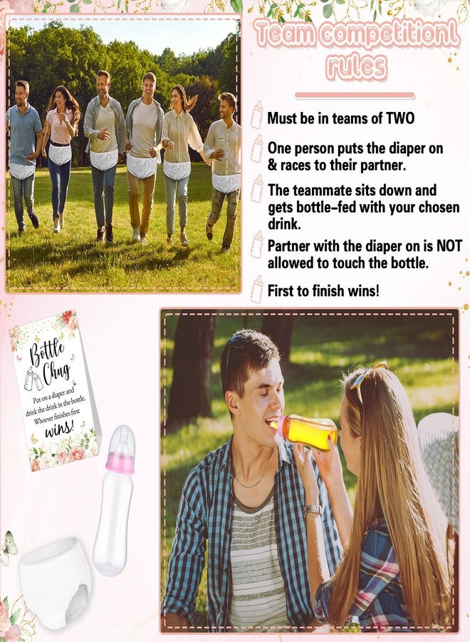 Anglechic 17 Pcs Bottle Chug Baby Shower Games Favors Diaper Change Game Diaper Including 8 Funny Plastic Bottle Chug 8 Disposable Diapers and 1 Game Sign for Gender Reveal Party (Floral,Pink) - Image 4