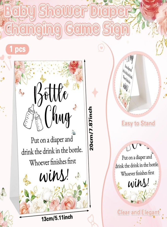 Anglechic 17 Pcs Bottle Chug Baby Shower Games Favors Diaper Change Game Diaper Including 8 Funny Plastic Bottle Chug 8 Disposable Diapers and 1 Game Sign for Gender Reveal Party (Floral,Pink) - Image 2