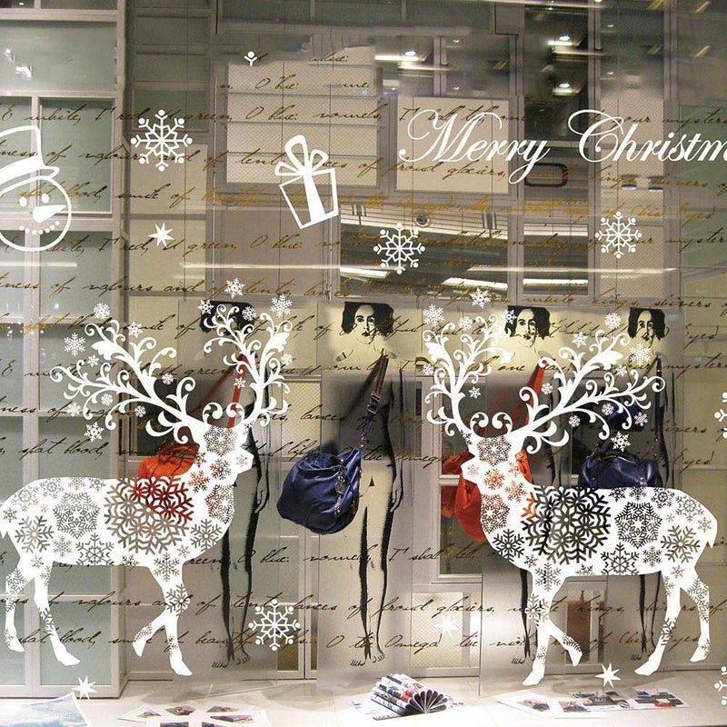 ONDY Christmas Snowflake Window Cling Stickers for Glass Xmas Decals Decorations Holiday Snowflake Santa Claus Reindeer Decals for Party Christmas No Glue Static Stickers for Glass Windows