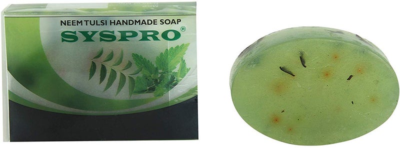 SYSPRO Neem Tulsi Handmade Soap for Pimple Removal Acne Glowing Skin Natural Herbal Organic Soap For Women Men Each 100 g Pack Of 4 - Image 3