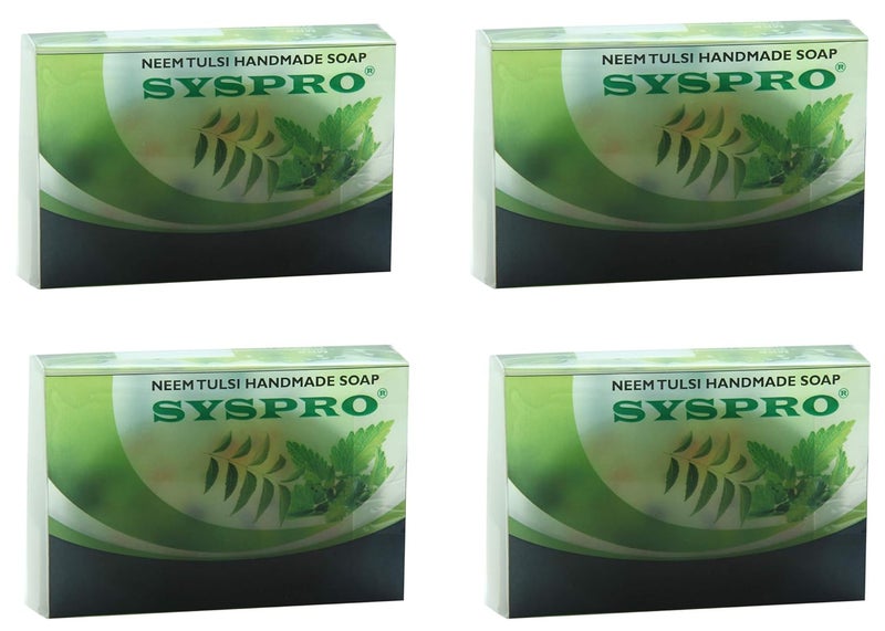 SYSPRO Neem Tulsi Handmade Soap for Pimple Removal Acne Glowing Skin Natural Herbal Organic Soap For Women Men Each 100 g Pack Of 4 - Image 1