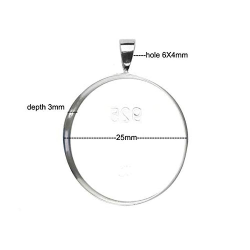 Solid 925 Silver Bezel Pendant Trays for Settings fit 1 Inch Flat Back Cabochon Jewelry Pendant Blanks Suppliers - Image 2