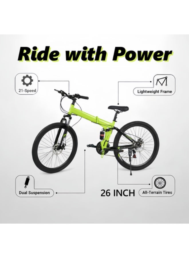 دراجة جبلية قابلة للطي مقاس 26 بوصة مع نظام تعليق مزدوج ومكابح قرصية - Image 1