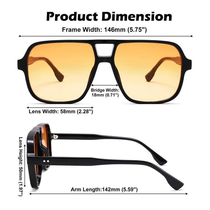GLARDEFE Oversized Aviator Sunglasses for Women Men - Retro 70s Square Shades Sun Glasses(Black/Gradient Orange Lens + Green/Gradient Orange Lens) - Image 5