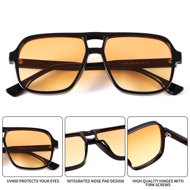 GLARDEFE Oversized Aviator Sunglasses for Women Men - Retro 70s Square Shades Sun Glasses(Black/Gradient Orange Lens + Green/Gradient Orange Lens) - Image 4