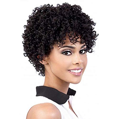 Swiking Short Afro Curly Wig for Black Women Hair Kinky Wigs With Bangs Synthetic Heat Resistant Natural Looking Wigs(Black) - Image 1