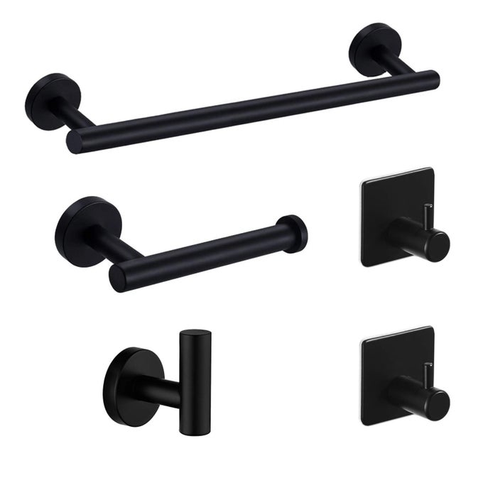 5PIECES MATTE BLACK BATHROOM HARDWARE SET INCLUDED 16 LENGTHEN HAND TOWEL BARTOILET PAPER HOLDER3PCS ROBE TOWEL HOOKS SUS304 STAINLESS STEEL BATHROOM ACCESSORIES KIT