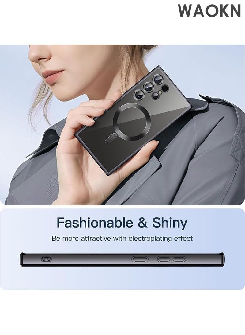 دبليو أيه أو كي أن جراب لهاتف Samsung S25 Ultra، متوافق مع MagSafe، غطاء خلفي مغناطيسي شفاف غير لامع مقاوم للصدمات مع مغناطيس قوي، جراب هاتف رفيع ورفيع للحماية الكاملة لهاتف Galaxy S25 Ultra 5G (أسود) - Image 4