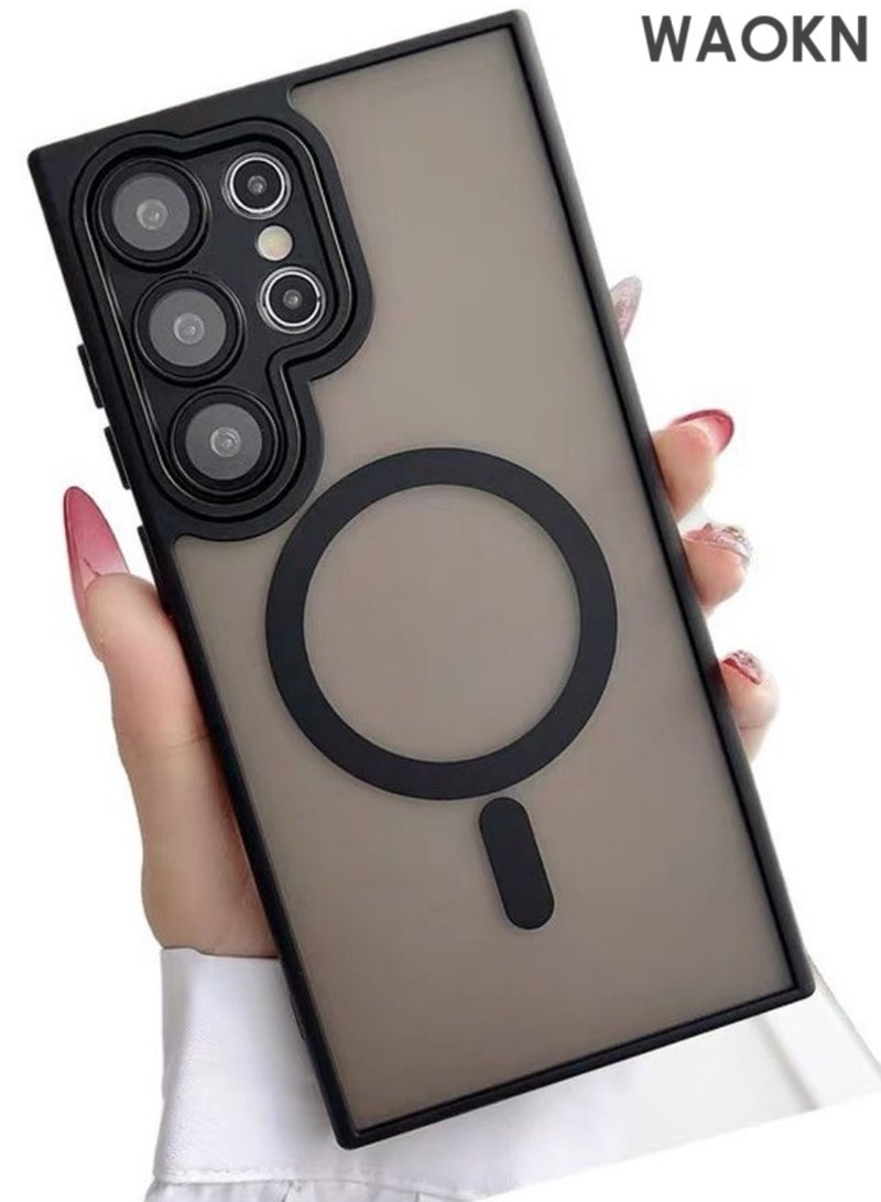 دبليو أيه أو كي أن جراب لهاتف Samsung S25 Ultra، متوافق مع MagSafe، غطاء خلفي مغناطيسي شفاف غير لامع مقاوم للصدمات مع مغناطيس قوي، جراب هاتف رفيع ورفيع للحماية الكاملة لهاتف Galaxy S25 Ultra 5G (أسود) - Image 1
