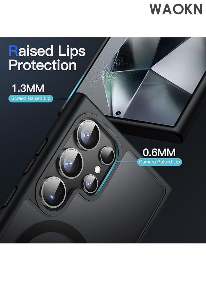 دبليو أيه أو كي أن جراب لهاتف Samsung S25 Ultra، متوافق مع MagSafe، غطاء خلفي مغناطيسي شفاف غير لامع مقاوم للصدمات مع مغناطيس قوي، جراب هاتف رفيع ورفيع للحماية الكاملة لهاتف Galaxy S25 Ultra 5G (أسود) - Image 5