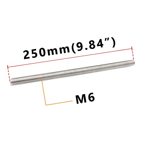 Feelers 304 Stainless Steel M6-1.0 Fully All Threaded Rod, Long Threaded Screw, Right Hand Threads, 250mm Length【Pack of 2】 - Image 2