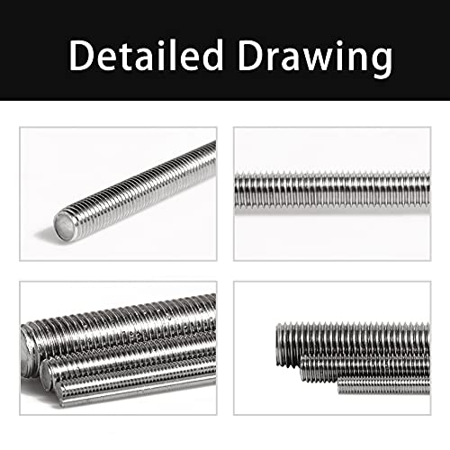 Feelers 304 Stainless Steel M6-1.0 Fully All Threaded Rod, Long Threaded Screw, Right Hand Threads, 250mm Length【Pack of 2】 - Image 5