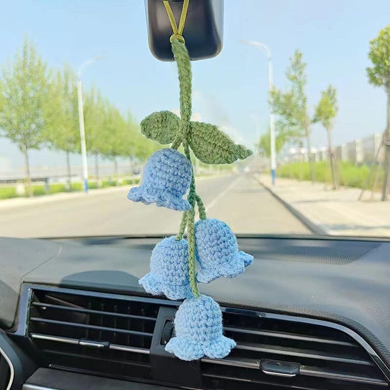 ChicAbode Car Decoration, Car Mirror Hanging Accessories, Cute Car Accessories for Women, Bellflower Hand Knitted Car Pendant, Bring Good Luck, for Backpacks, Key Chains, Car Accessories - Image 1
