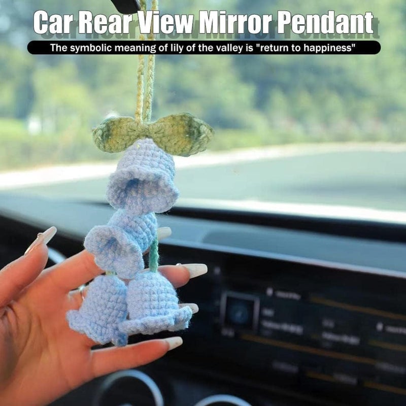ChicAbode Car Decoration, Car Mirror Hanging Accessories, Cute Car Accessories for Women, Bellflower Hand Knitted Car Pendant, Bring Good Luck, for Backpacks, Key Chains, Car Accessories - Image 3
