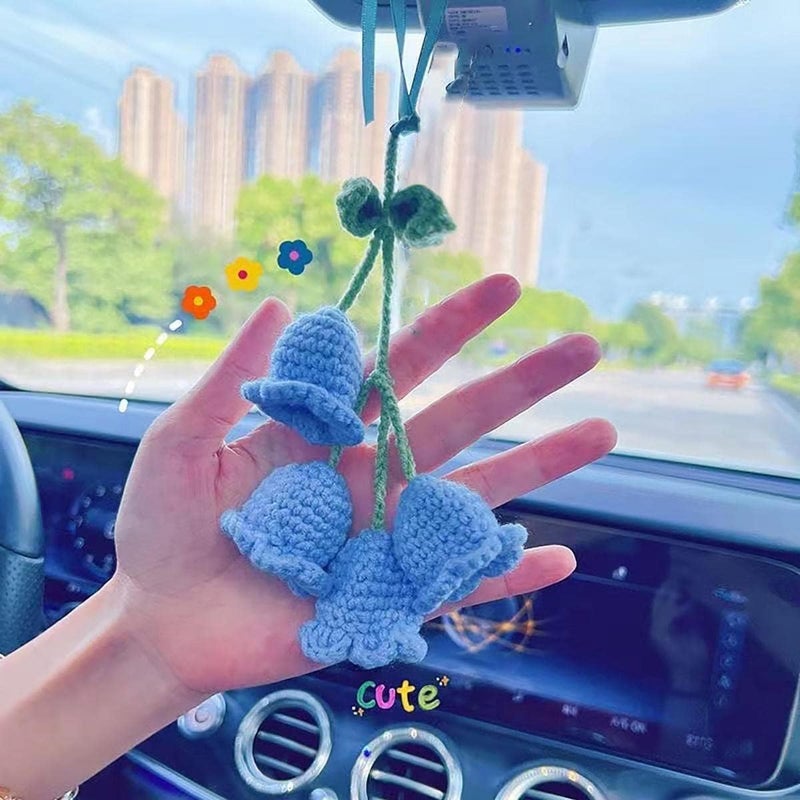 ChicAbode Car Decoration, Car Mirror Hanging Accessories, Cute Car Accessories for Women, Bellflower Hand Knitted Car Pendant, Bring Good Luck, for Backpacks, Key Chains, Car Accessories - Image 4