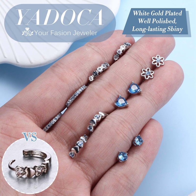 YADOCA ðŸµðŸ®ðŸ± ð—¦ð˜ð—²ð—¿ð—¹ð—¶ð—»ð—´ ð—¦ð—¶ð—¹ð˜ƒð—²ð—¿ Earrings for Girls Women - Hypoallergenic Cute Kids Toddler Earrings - Blue Cubic Zirconia Earring Studs Hoop Set for Sensitive Ears - Image 5
