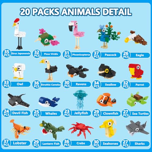 HIGH GODO 20Pack Party Favors for Teens 14 613PCS Cute Animals Building Set for Goodie Bag Stuffers Classroom Prizes Party Favors Easter Birthday Gift for Adult Teens 14 - Image 5