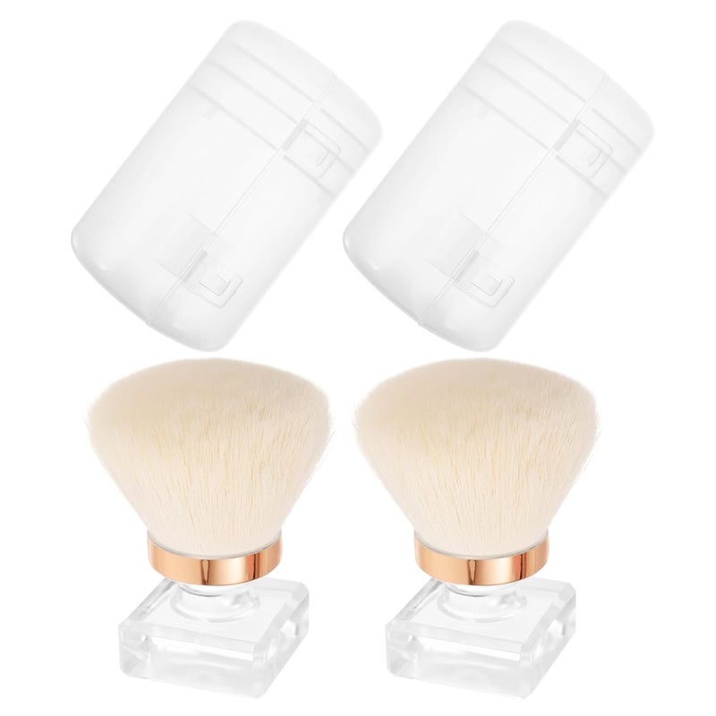 Loose Powder Makeup Brush Set with White Faux Wool Mushroom Head and Handle Reusable Foundation Brush with Pp Case for Precise Application - Image 1