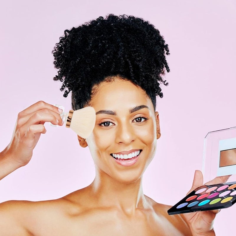 Loose Powder Makeup Brush Set with White Faux Wool Mushroom Head and Handle Reusable Foundation Brush with Pp Case for Precise Application - Image 5