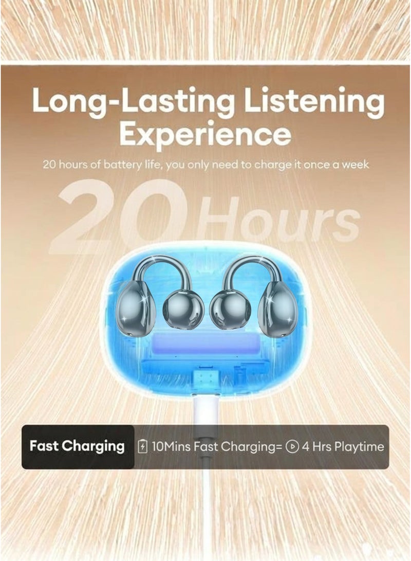 Smartbarry Open-Ear Wireless Ear Clip Earbuds Bluetooth 5.4, Clip-On Sports Headphones with Touch Control, Noise Reduction, 20H Playtime, Waterproof & Dustproof Lightweight Earphones, Compatible with iPhone 16/15/14/13, Samsung Galaxy S25/S24/S23, Google Pixel, OnePlus, Xiaomi, Redmi, Huawei & Android Phones – Black - Image 4