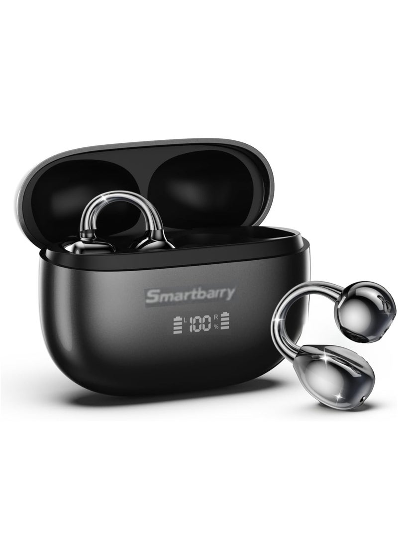 Smartbarry Open-Ear Wireless Ear Clip Earbuds Bluetooth 5.4, Clip-On Sports Headphones with Touch Control, Noise Reduction, 20H Playtime, Waterproof & Dustproof Lightweight Earphones, Compatible with iPhone 16/15/14/13, Samsung Galaxy S25/S24/S23, Google Pixel, OnePlus, Xiaomi, Redmi, Huawei & Android Phones – Black - Image 1