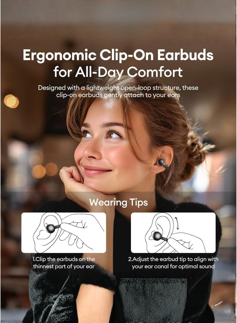 Smartbarry Open-Ear Wireless Ear Clip Earbuds Bluetooth 5.4, Clip-On Sports Headphones with Touch Control, Noise Reduction, 20H Playtime, Waterproof & Dustproof Lightweight Earphones, Compatible with iPhone 16/15/14/13, Samsung Galaxy S25/S24/S23, Google Pixel, OnePlus, Xiaomi, Redmi, Huawei & Android Phones – Black - Image 2