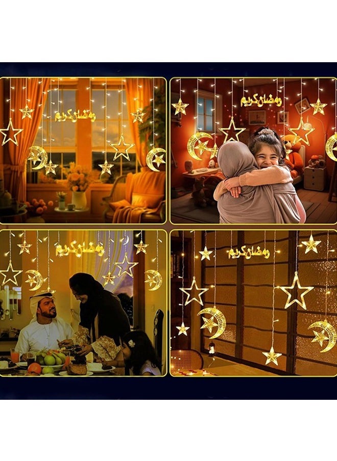 يواوليتي أضواء رمضان الدافئة الأبيض القمر ستار رمضان أضواء الديكور ، نافذة الديكور 8 طرق داخلي الإضاءة في الهواء الطلق لرمضان ديكور المنزل 