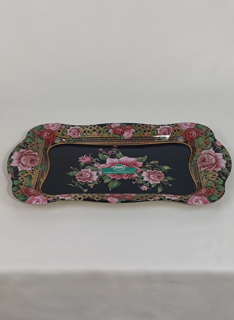HTH Premium Flower Print Design Stainless Steel Serving Tray Durable Large Dinner Plate Decorative Plate 38x25/45x30 cm - Image 2