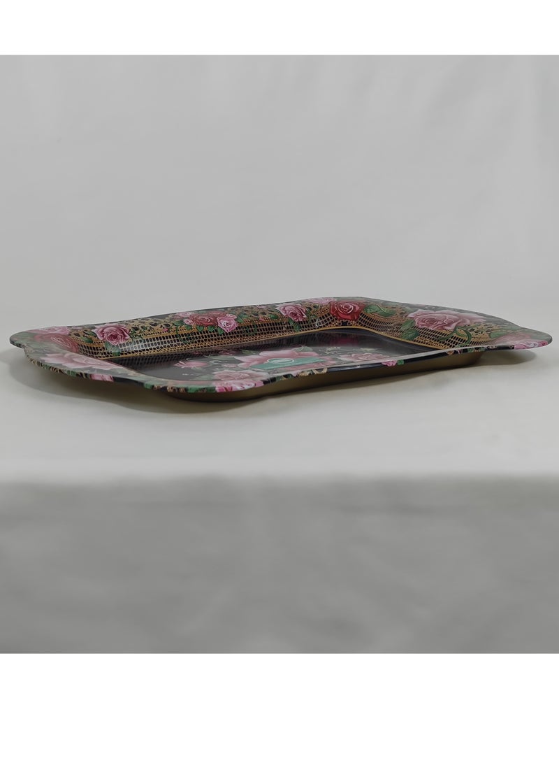 HTH Premium Flower Print Design Stainless Steel Serving Tray Durable Large Dinner Plate Decorative Plate 38x25/45x30 cm - Image 5
