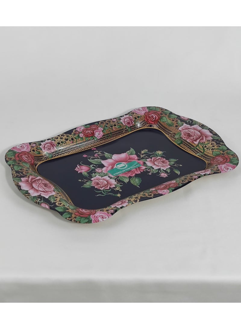 HTH Premium Flower Print Design Stainless Steel Serving Tray Durable Large Dinner Plate Decorative Plate 38x25/45x30 cm - Image 4