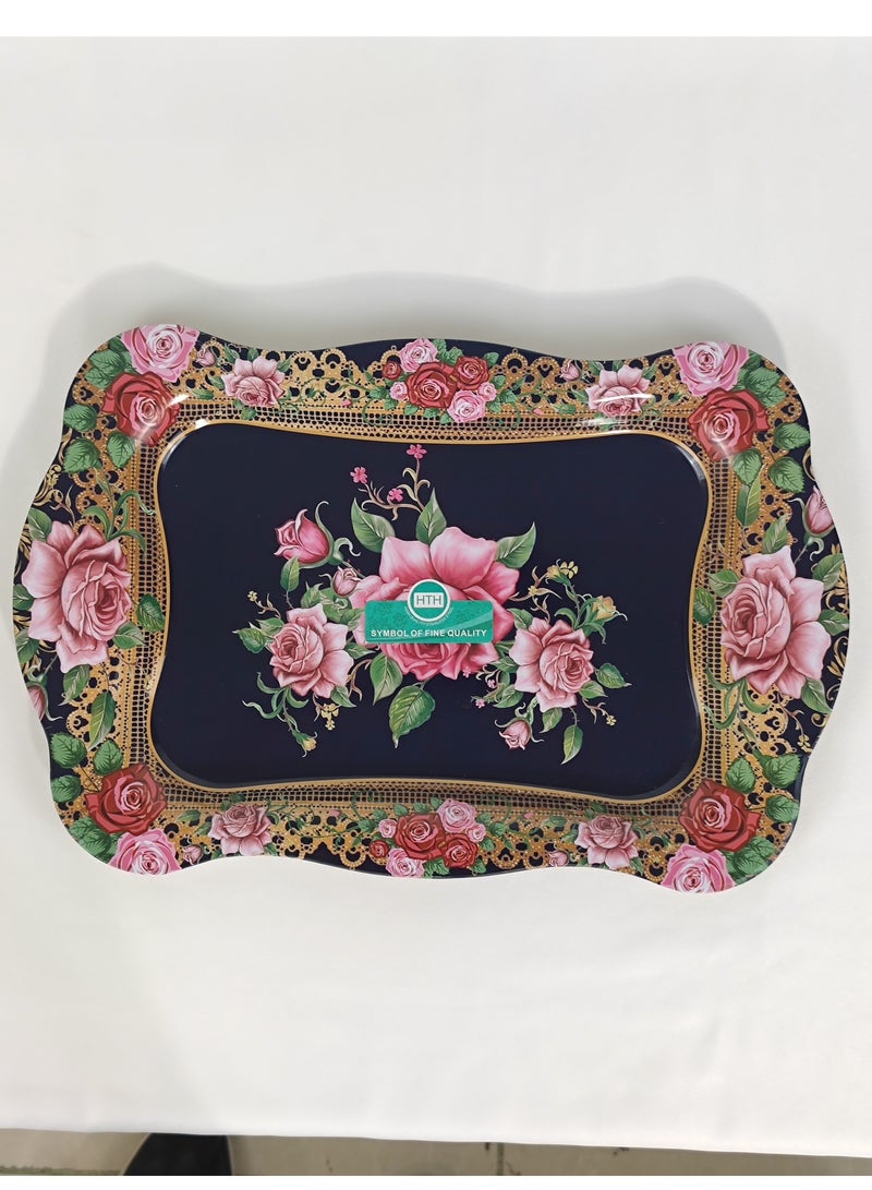 HTH Premium Flower Print Design Stainless Steel Serving Tray Durable Large Dinner Plate Decorative Plate 38x25/45x30 cm - Image 1