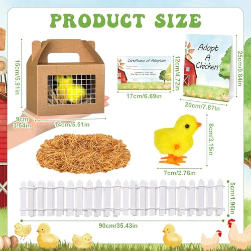 Gaiaring 38 Pcs Adopt a Chick Party Favors Mini Plush Stuffed Chicken Include 12 Mini Plush Chicks 12 Foldable Boxes 12 Adopt Cards 1 Adopt Sign 1 Adopt Fence for Adopt a Pet Party Chick - Image 5