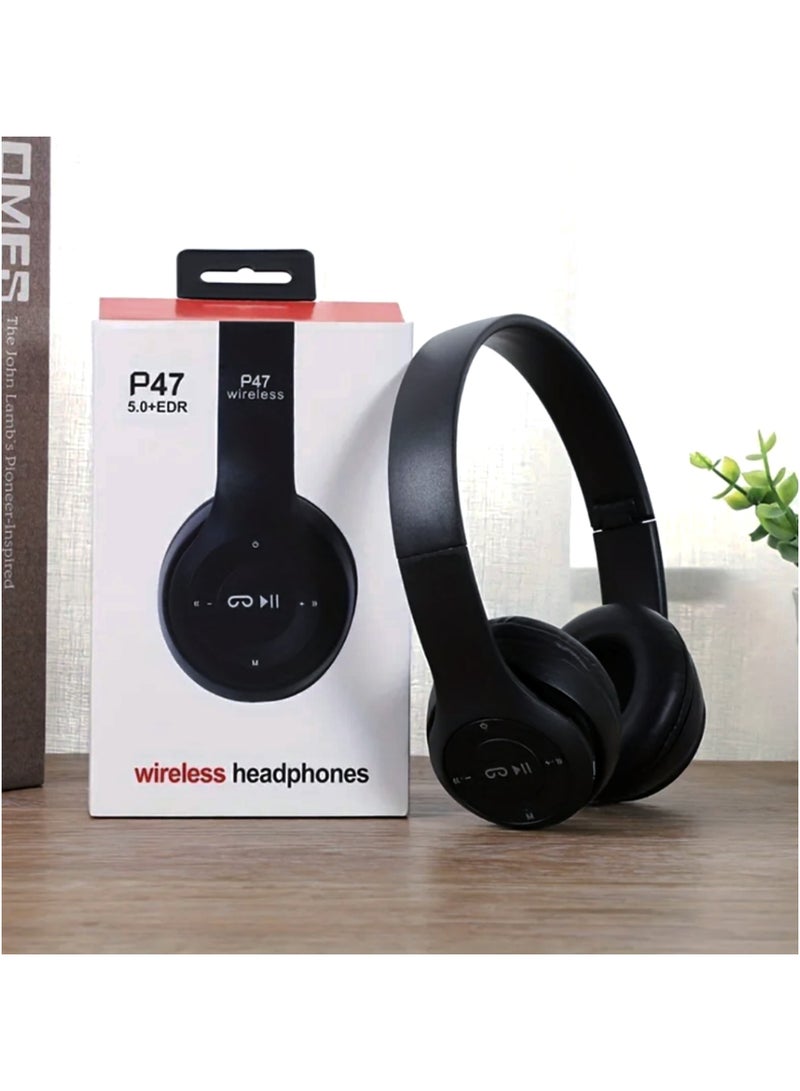 P47 Professional Wireless Headphones with Bluetooth 5.0+EDR Technology - Foldable Design in Matte Black - Image 4