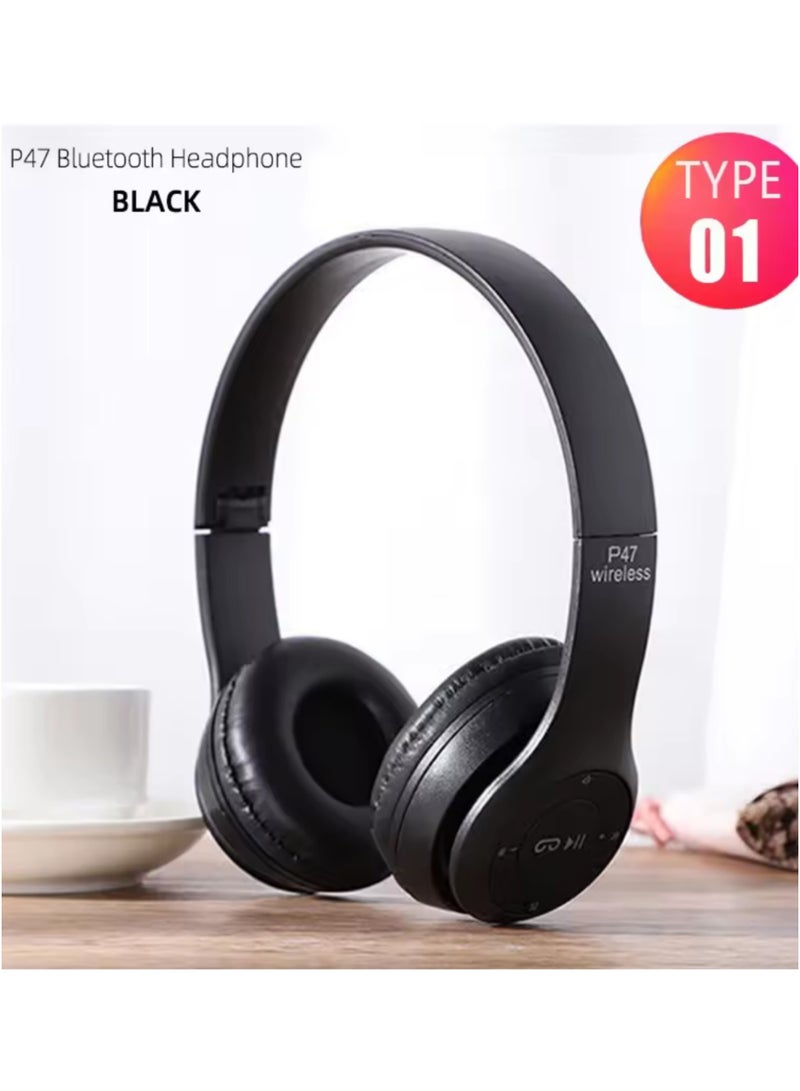 P47 Professional Wireless Headphones with Bluetooth 5.0+EDR Technology - Foldable Design in Matte Black - Image 2