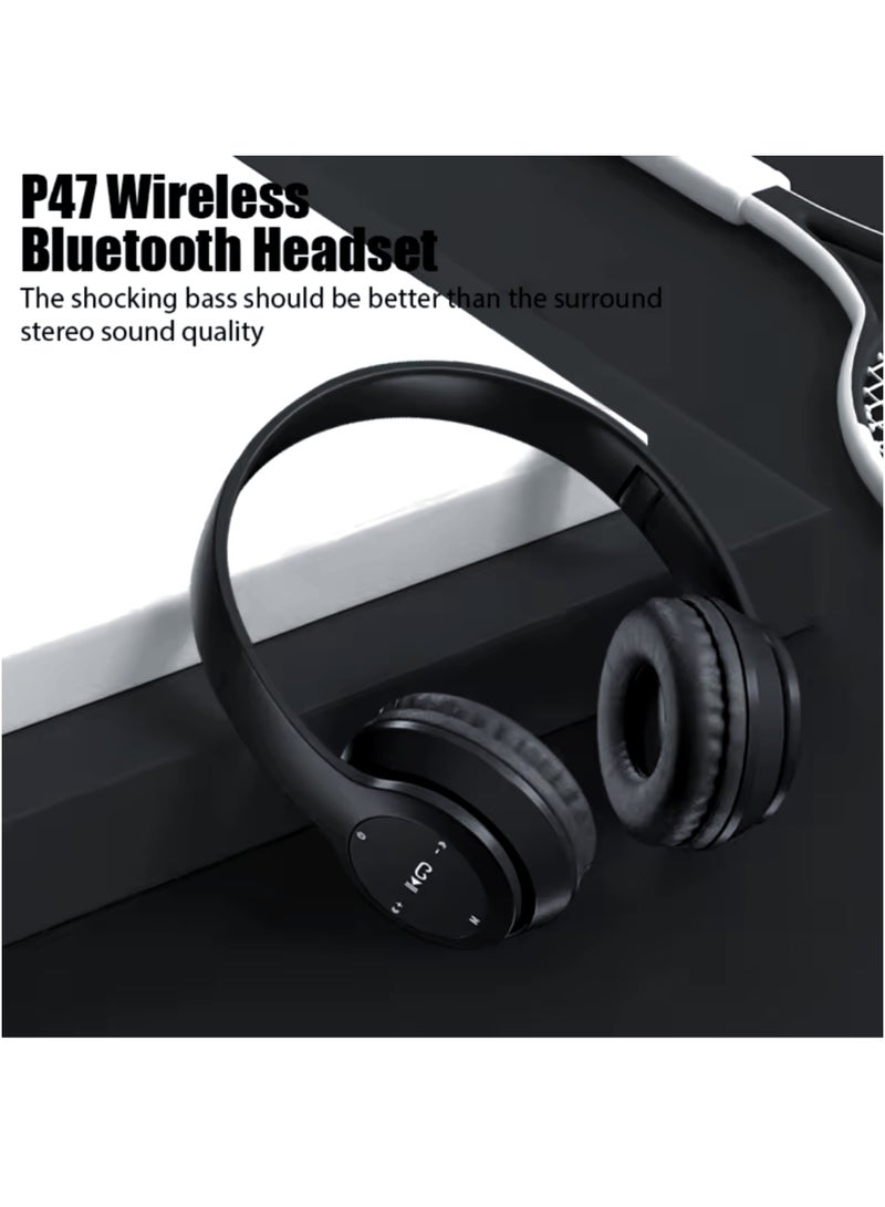 P47 Professional Wireless Headphones with Bluetooth 5.0+EDR Technology - Foldable Design in Matte Black - Image 5