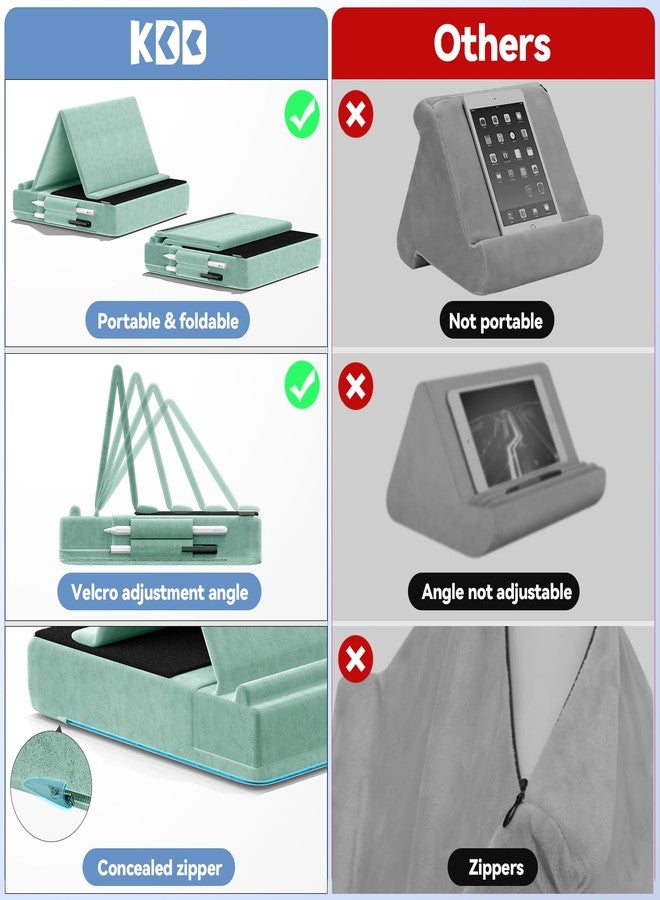 كي دي دي حامل وسادة للأجهزة اللوحية من KDD، حامل iPad متعدد الزوايا للعرض على الركبة أو السرير أو المكتب، قاعدة وسادة ناعمة قابلة للطي مع حامل للقلم، متوافق مع iPad Pro 12.9 و10.5 و11 وAir وMini والهواتف والكتب، أخضر - Image 5