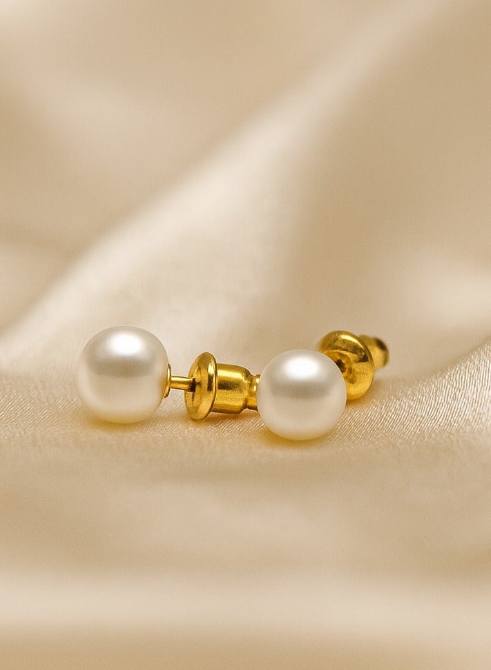 ايرس 5 ملم لؤلؤ مع حلق ذهبي | ستانلس ستيل | مطلية بالذهب عيار 18 قيراط - Image 1