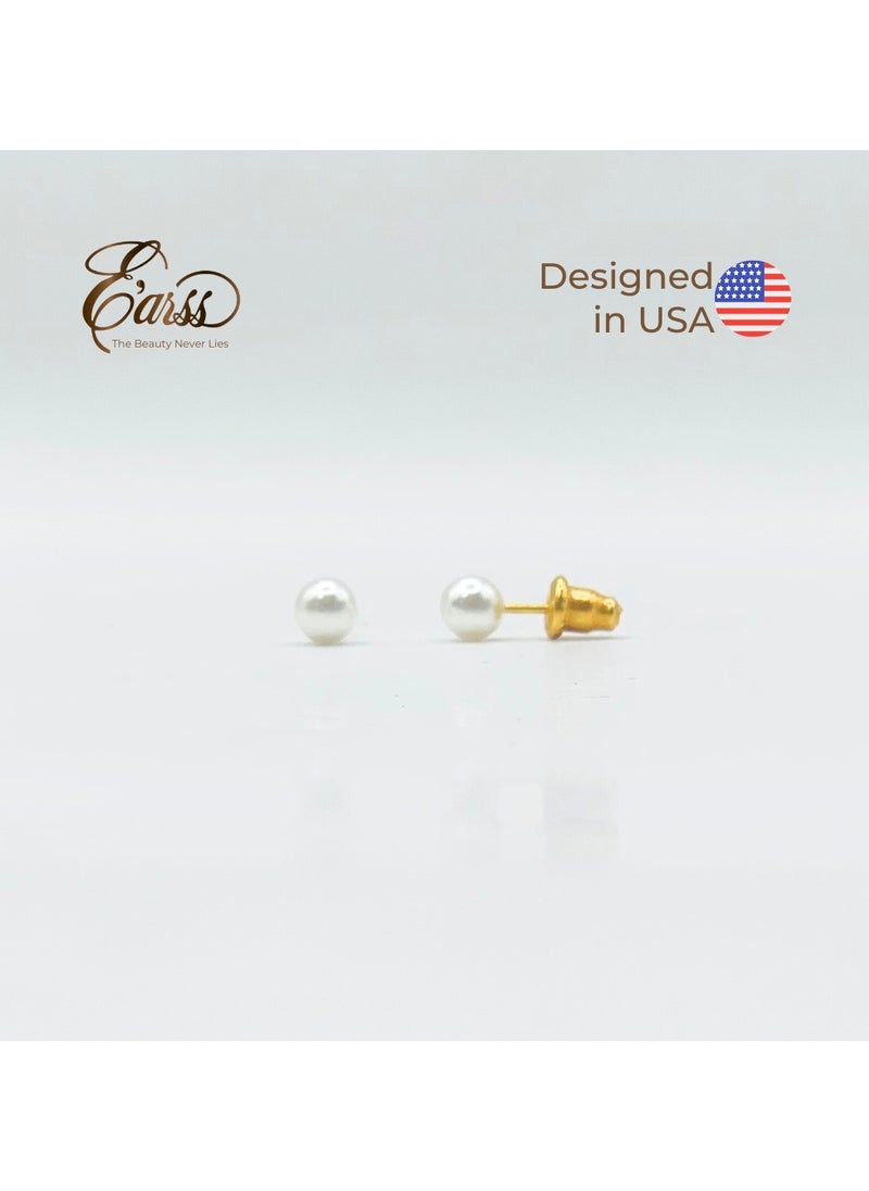 Earss 5 mm Pearl With Gold Post Earring | Stainless Steel | 18K Gold Plated  - Image 2