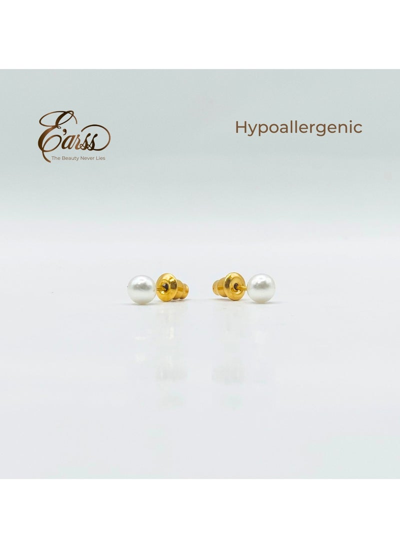 Earss 5 mm Pearl With Gold Post Earring | Stainless Steel | 18K Gold Plated  - Image 3