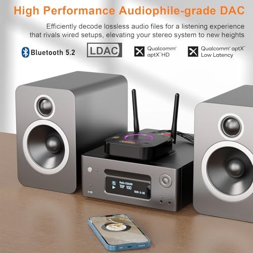 1Mii B06Ultra Bluetooth 5.2 Receiver with LDAC for Hi-Res Wireless Audio, HiFi Bluetooth Audio Adapter w/Audiophile DAC, 3D Surround aptX HD Low Latency, Optical AUX 3.5mm Coaxial for Home Stereo - Image 4